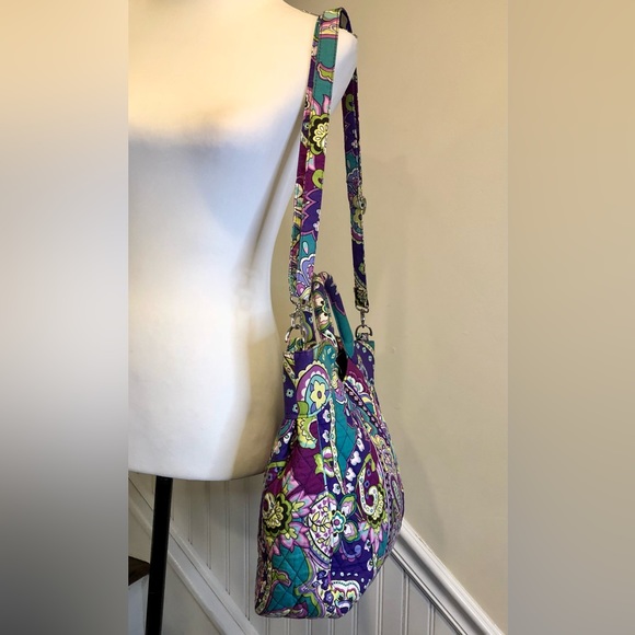 VERA BRADLEY Purple Turquoise Quilted Paisley Shoulder Bag Crossbody Adj. Strap - Picture 5 of 16